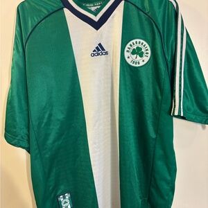 Vintage Panathinaikos adidas Green, White and Navy V-Neck Soccer Jersey size XL